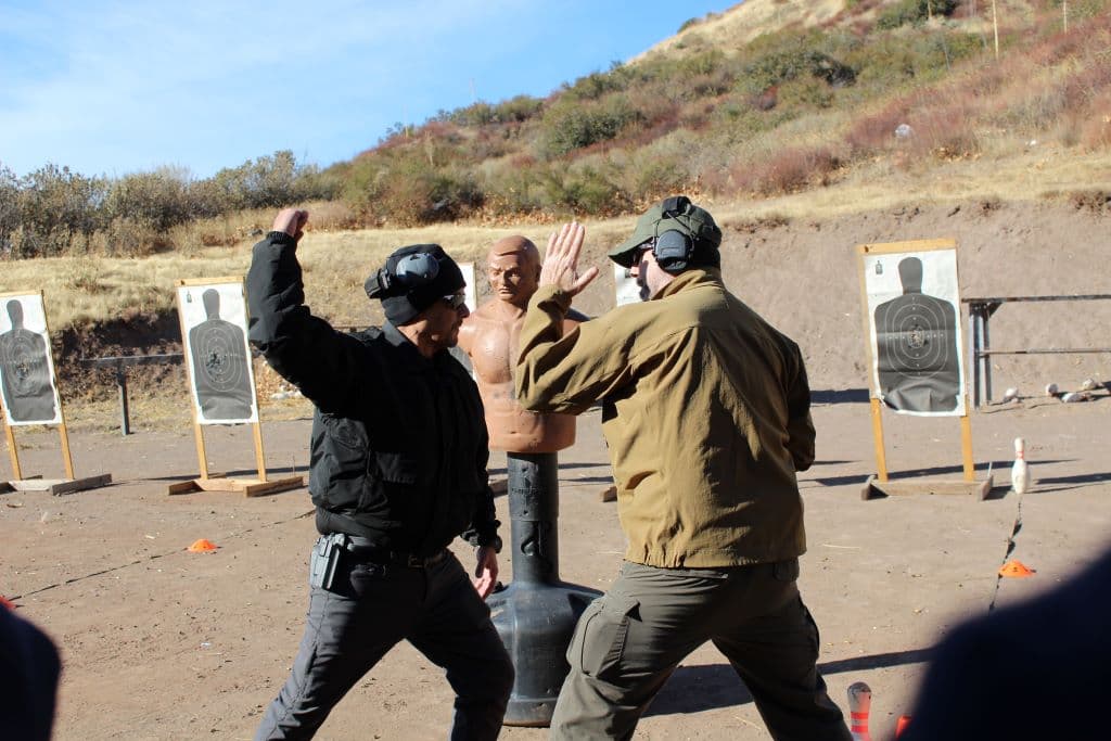 CTI Instructors demonstrating a close-quarters defense drill